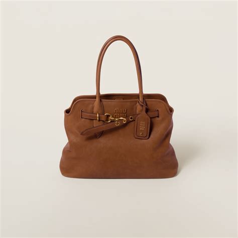 miu miu nappa leather pocket bag brown|Oak Aventure Nappa Leather Bag .